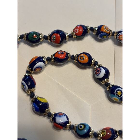 Vintage Italian Millefiori Necklace 17” Colorful Glass Beads Hand Knotted Choker - Picture 5 of 7